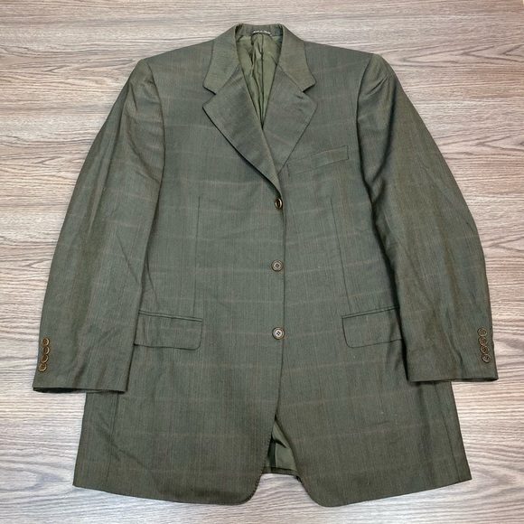 Canali Olive w/ Gold & Red Windowpane Blazer 44L